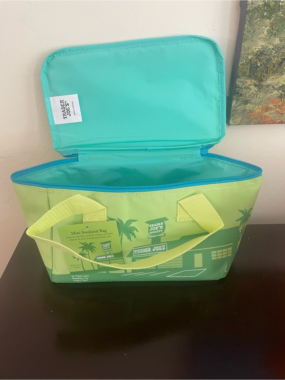 Trader Joe's Mini Insulated Tote - Lime Green & Teal